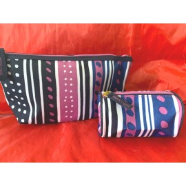 Estee Lauder 2 Estee Lauder Blue Purple Strips Canvas Makeup Cosmetic Case Bag~Big~Small~