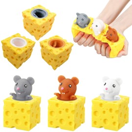 Fufu Squishy Toys, 3 Pcs Squeeze Cheese Mice Toy, Squish Cheese Mouse Toy, Fun Sensory Fidget Toys, Cute Cheese Shaped Stress Relief Toys for Kids and Adults
