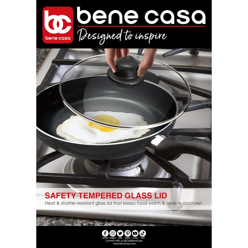 Bene Casa - Black Nonstick Aluminum Frying Pan with Glass