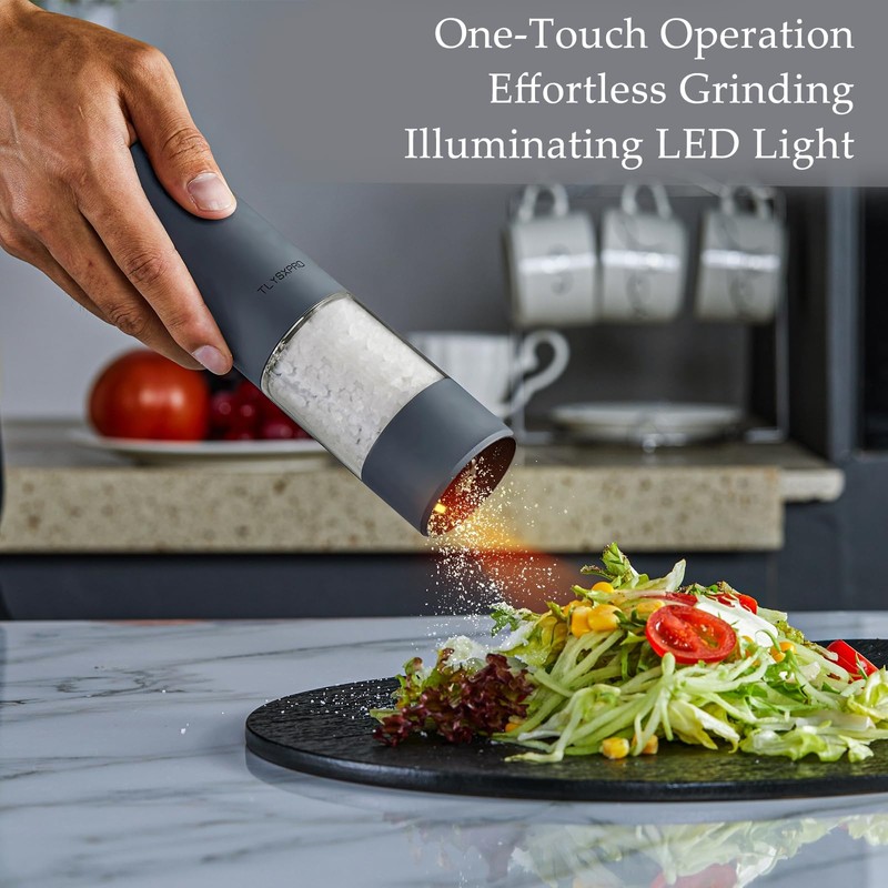 TLYSXPRO Electric Pepper Grinder, USB Rechargeable, Automatic Pepper Shaker, Adjustable
