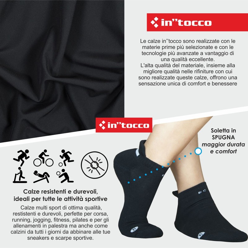 In"tocco 6 Pairs - Unisex Cotton Socks with Sponge Insole,