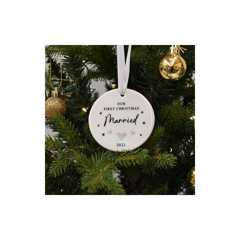 "Our First Christmas Married" Bauble - Newlywed Ceramic Ornament -