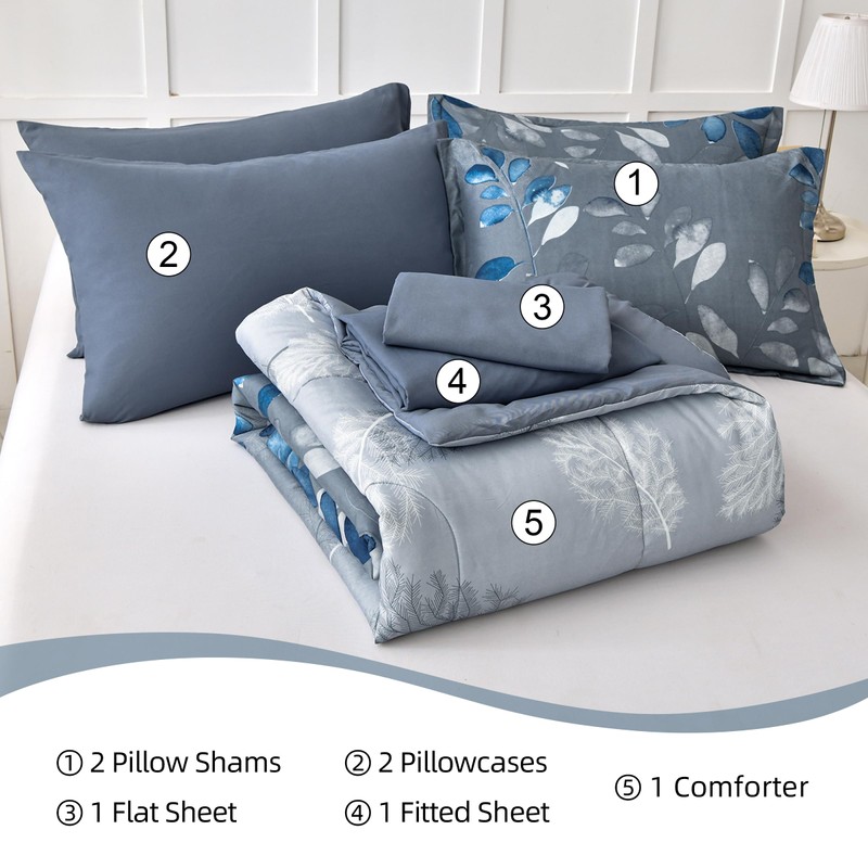 Anibedding Blue Comforter Set California King Size 7 Piece Navy