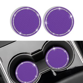 Kutyun 2PCS Bling Car Cup Coaster, Universal Non-Slip Cup Holders Embedded in Ornaments Coaster, 2.75In Car Drink Cup Mat, Vehicle Interior Decor Accessories (Purple, 2PCS)