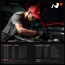 A-Premium Front Hood Hinges Compatible with Ford Explorer 93-94, Ranger 83-90 93-98, Bronco II 84-90 & Mazda B2300 01-06, B2500 98-01, B3000 98-06, B4000 98-06, Navajo 91-92, 2-PC Set