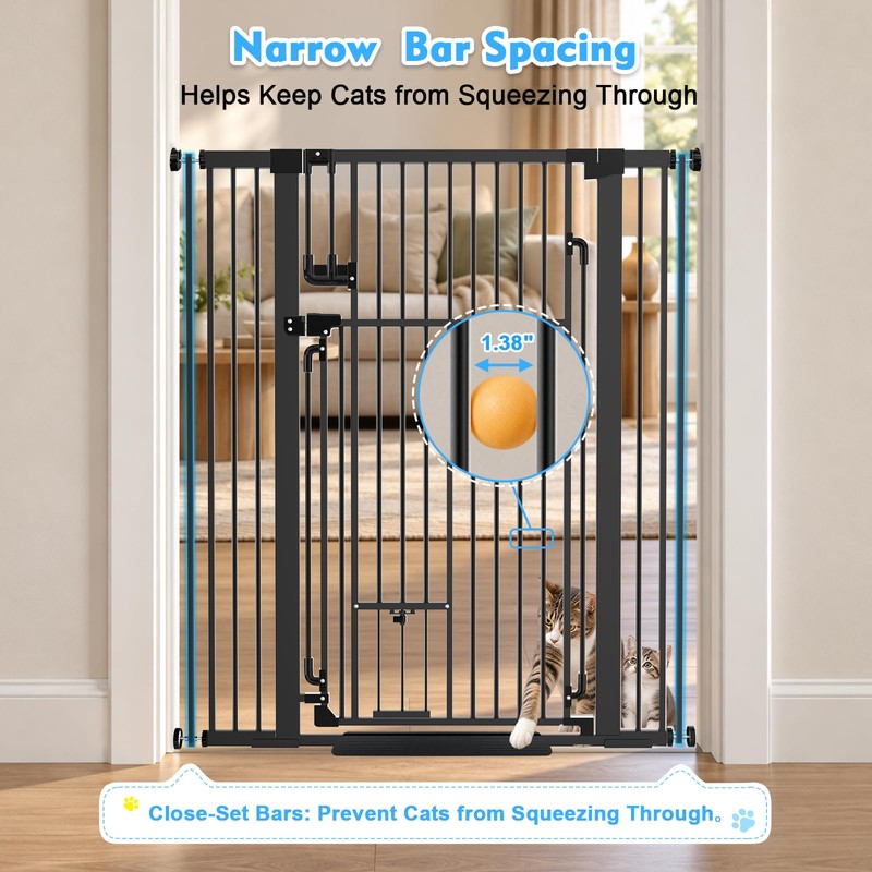 51" Extra Tall Pet Gate with Cat Door, 32-34" Wide