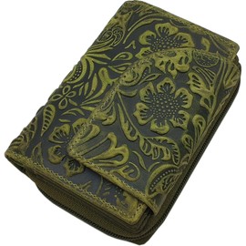 myledershop Buffalo Full Leather Women's Portrait Format Wallet/Purse with Outer Latch with Liana Embossing and RFID & NFC Protection, Lemon Green, Modern