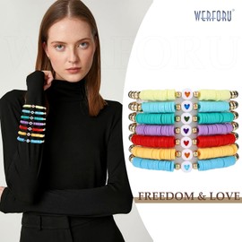 WERFORU Women's Charm Bracelets Sets Women Friendship Stretch Bracelets,7PCS LOVE-Colorful Set
