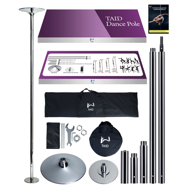 TAID Pole Dance for Fitness, Self Expression, and Confidence Pole Dancing Kit: Spinning Dance Pole and Mount for Home, Bedroom, Club – Extendable, Adjustable, Removable, Portable Heavy Duty