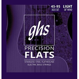 GHS Strings 4 Precision Flats, Stainless Steel Flatwound Bass Strings, 38" Winding, Light (.045.095) (3025)