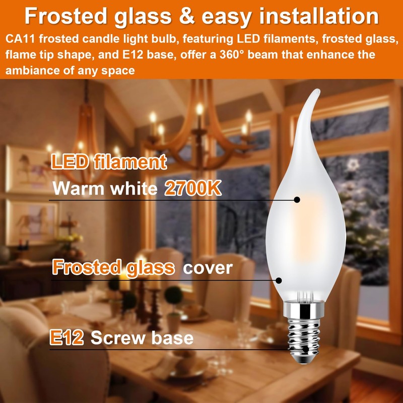 Ivyemons Dimmable CA11 E12 LED Candelabra Bulb, 40W Equivalent Frosted