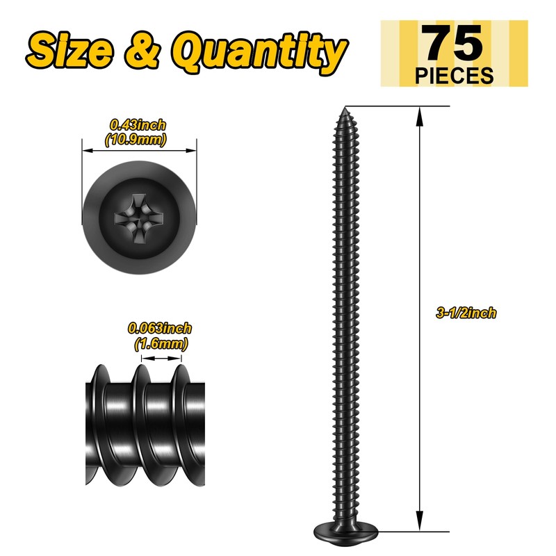 Mywish 75Pcs #10 × 3-1/2" Phillips Truss Head Wood Screws,