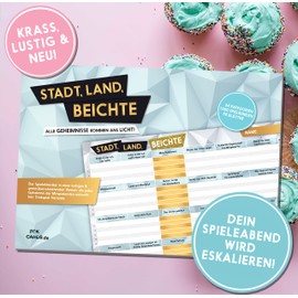 Stadt Land BeICHTE – All Secrets Come to Light Funny Party Game Including Drinking Game – City, Country River in a Fun Version – 50 Sheets – DIN A4 | Gift Idea | Gschenk