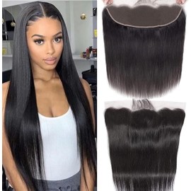 DUAUJUIU Lace Frontals 13x4 Straight HD Transparent Lace Frontal Closure Human Hair Frontals Pre Plucked with Natural Hairline Ear to Ear Natural Color 12 Inch