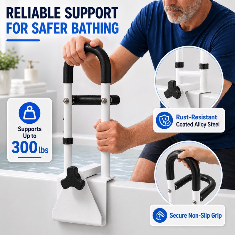 Bathtub Safety Grab Rail for Seniors, Fits 3.4 to 6.6"
