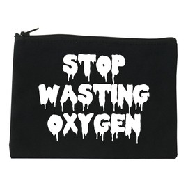 FASHIONISGREAT Stop Wasting Oxygen Funny Goth Cosmetic Makeup Bag Black Large