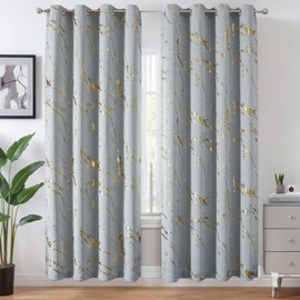 WUBODTI Grey 100% Blackout Curtains for Bedroom Living Room 108 Inches Long 2 Panels Set, Gold Marble Patterned Thermal Insulated Curtain Grey and Gold Room Darkening Grommet Drapes