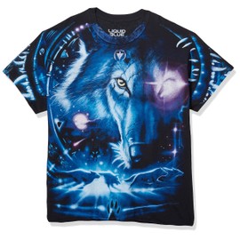 Liquid Blue Men's Plus-Size Tribal Wolf T-Shirt, Black, X-Large