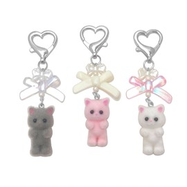 Hebterrka Cute Cat Keyring Fluffy Cat Jewellery Gift for Cat Lovers Heart Bow Pendant Cute Cat Charm for Bag