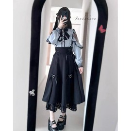 Jundakara Mine Type Open Shoulder Blouse, Long Skirt, Set Up Dress, Women's, Long Sleeve, 3-Piece Set, Heart Buckle, Lace, Ruffles, Ribbon, Cute, French Girly, Fashion, Spring, Summer, Autumn, Winter