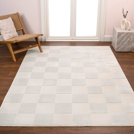 JONATHAN Y SND103B-5 Thea Modern Geometric Checkerboard High-Low White/Cream 5 ft. x 8 ft. Area Rug, Easy-Cleaning, Pet-Friendly for Bedroom, Living Room, Kitchen, Office, Non-Shedding