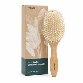 TRENFI Boar and Nylon Bristle Oval Hair Brush Red Oak