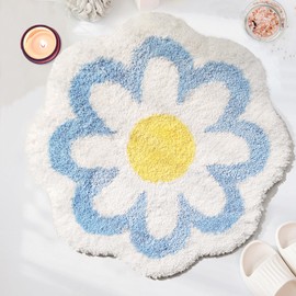 YRXRUS Flower Bath Mat, Blue Bathroom Rug, Beauty Bath Mats, Ultra Soft Microfiber Bath Rug, Machine Washable Flower Rug, Shower Bathtub Mat Gift Aesthetic Summer Room Decor, 23.6x23.6 in