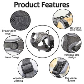 YUBBYSTU Cat Harness and Leash Set for Walking, Adjustable Kitten Vest Harness with Reflective Strip Breathable Mesh, Escape Proof Soft Pet Safety Vest, Dark Gray