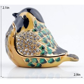 SEVENBEES Hand Painted Robin Bird Trinket Box Hinged Jewelry Box with Crystals, Rings Earrings Necklace Storage, Home Decor Crafts, Unique Animal Figurine Collectible Gift