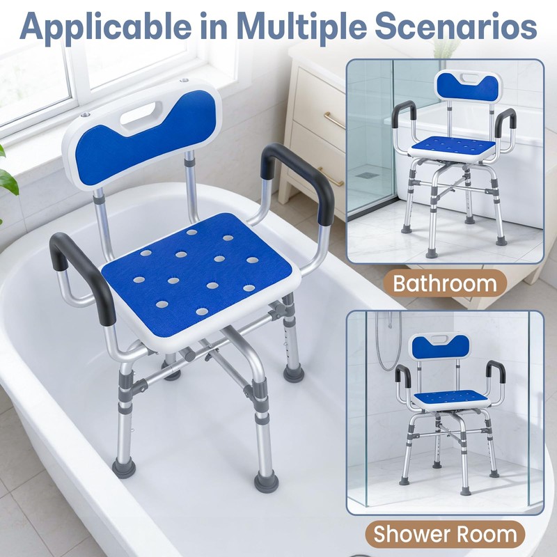 360° Swivel Shower Chair, 550 lbs Capacity, Removable Back and