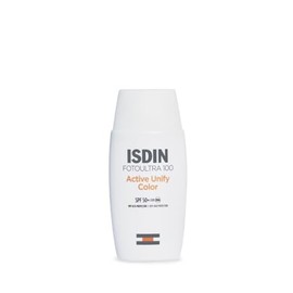 ISDIN FotoUltra 100 Active Unify SPF 50+, Protector Solar Facial con color, Aclara y unifica el tono de piel, 50 ml