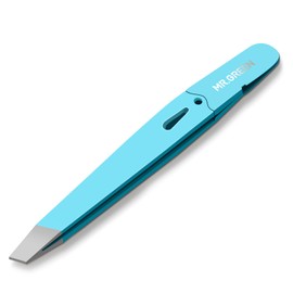MR.GREEN Eyebrow Tweezers Stainless Steel Angled Tip Tweezers for Ingrown Facial Hair for Men and Women (Blue)