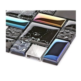 Blujellyfish Wall Backsplash Tile Black Glass Silver Metal Iridescent Vibrant Colors for Home Project Kitchen Bathroom Shower Accents Walls Decoration TSTMGB026 (5 Square Feet)