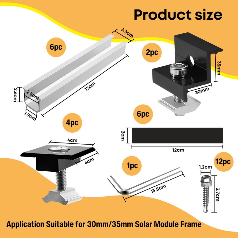 Solar Panel Mount Mounting Set for 2 Modules, 12 cm