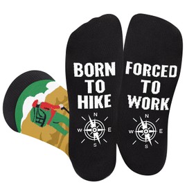 Funny Hunt Socks for Men Women Dad Teenage Boys - BORN TO HIKE FORCED TO WORK Novelty Fun Funky Happy Silly Socks for Hiker - Hiking Equipment Birthday Fathers Day Gift Ideas Christmas Stocking Filler
