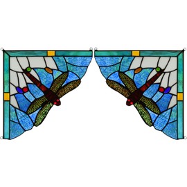 Capulina 1 Pair Stained Glass Window Door Corner Blue Dragonfly Style Tiffany Glass Material Handicrafts Hangings for Home Decor Gifts