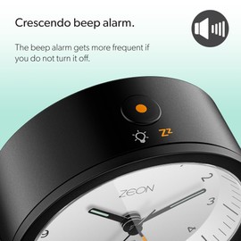 ZEON Round Analogue Alarm Clock with Light and Snooze Function, Silent Non-Tick Bedside Battery Powered Alarm Clock in Black & White, CE4552