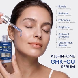 1% GHK-Cu Liposomal Copper Peptide Serum for Face with NAD+, 5 Peptides, 8D Hyaluronic Acid & 5D Ceramides - Advanced Korean Anti-Aging Plumping Blue 