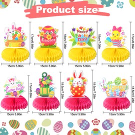 Yozexin Ostern Tischdeko, 8 Stück Ostern Bienenwaben Tischdeko,Osterhase Hängende Pompoms Hängedeko, zum Frühling und Ostern Tischdeko, Bunten Farben Bienenwaben Tischdeko