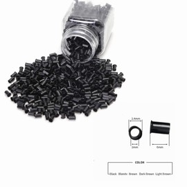 LSNDF 1000Pcs 6mm Copper Tubes with 1Pcs Pulling Needle for Hair Extensiins Applications Hair Extensions Rings 3.4mm X 3.0mm X 6mm (Non-Silicone, Black)