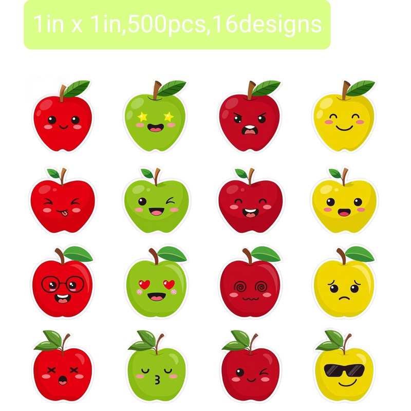 500 Pcs Apples Roll Stickers 16 Designs Lovely Fruit Sticker