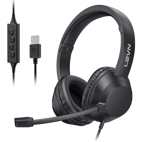 LEVN Headset with Mic, USB Headset with Microphone for PC,