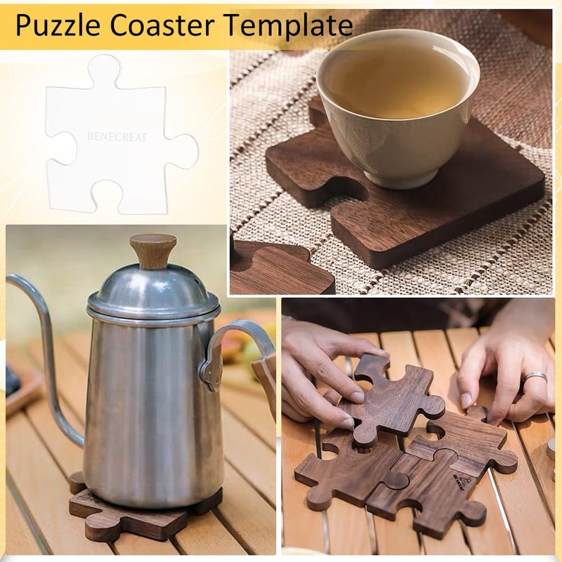 BENECREAT Acrylic Puzzle Router Template, 14x14cm Acrylic Handle Cutting Board