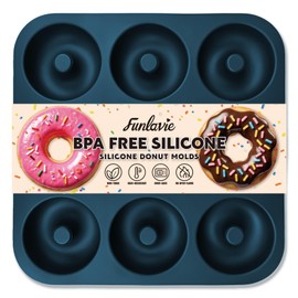 Large Silicone Donut Pan for Baking, 9 Cavity Non-Stick Food Grade Silicone Donut Molds, Doughnut Pan and Bagel Pans for Baking & Kitchen, BPA Free 11.2 x 11.1 Inches, Dishwasher Safe - Blue