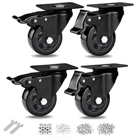 3 Inch Swivel Caster Wheels, Heavy Duty Casters with Brake,Premium Dual Locking Castors with Plate for Cart, Furniture, Workbench, Trolley-1100 Lbs Work Load(16pcs Screws Included)