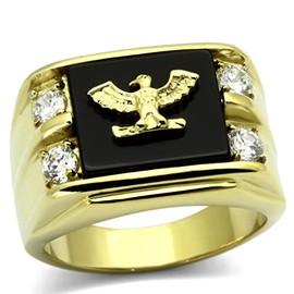 YourJewelleryBox Mens eagle ring gold onyx military cz 18kt stainless steel solid 793 U