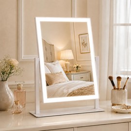 ROLOVE 16"x13" Vanity Mirror with Lights, Three Colors Lighting Mode, 360°Rotation, Lighted Makeup Mirror wih Stand for Desk, Bedroom, Dorm, Gifts for Women
