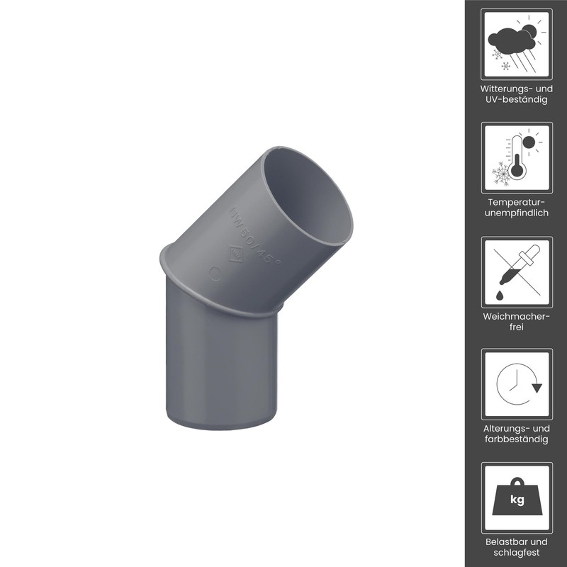 INEFA Rain Pipe Elbow 45 Degrees for Downpipe, PVC DN