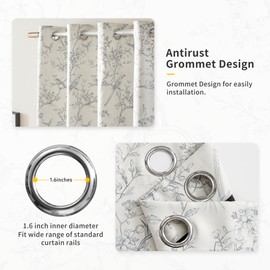 MEEYIUS Birds Blackout Curtains Grommet, Ink-wash Plant Painting Window Drapes with Black Liner for Livingroom Bedroom, Set of 2 Panels, 52x63 Inch