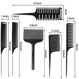Patelai Juego de 6 peines para el cabello, 3 vías para seccionar, teñir, levantar cola de rata para tejer, secar y colorear, color negro